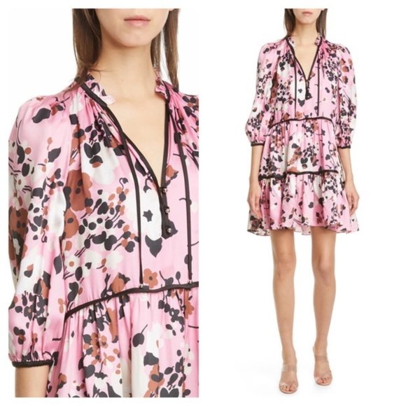 NEW VERONICA BEARD Hawken Floral Tiered Silk Dress - Picture 4 of 9